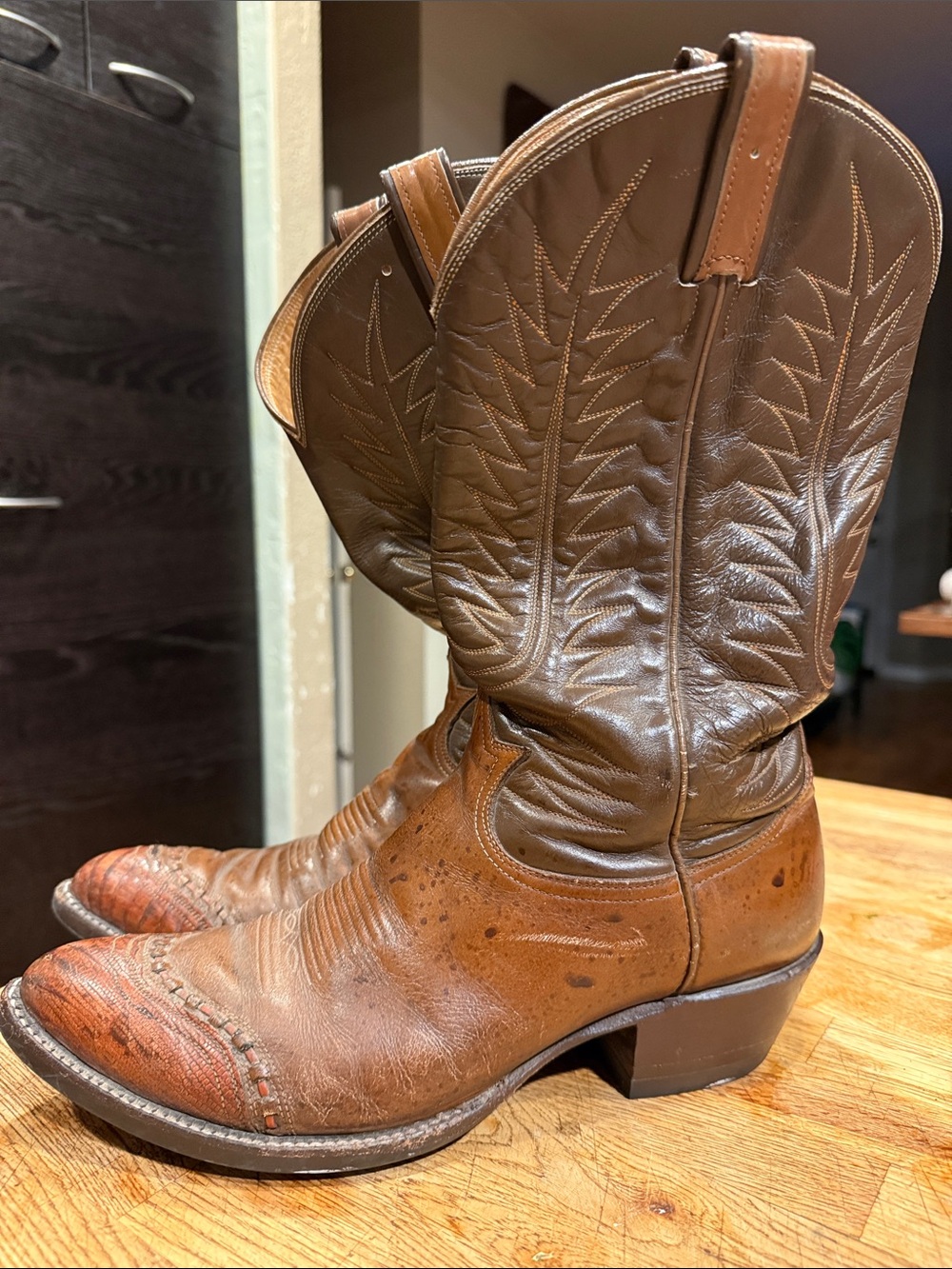 Tony Lama Two-Tone Brown Leather Western Boots